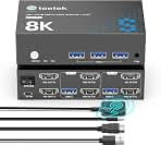 Hearvo 8K@60Hz HDMI KVM Switch 2 Monitors 2 Computers,USB 3.0, Wired Remote