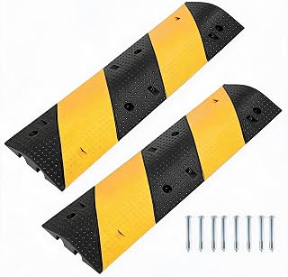 Heavy-Duty 22,000 LB Rubber Speed Bump - 3.3FT Modular Stream Hump with Durable Cable Protector Ramp - Ideal for Driveway, Road, Parking Lot, Asphalt, Concrete, Gravel - 2 Pack