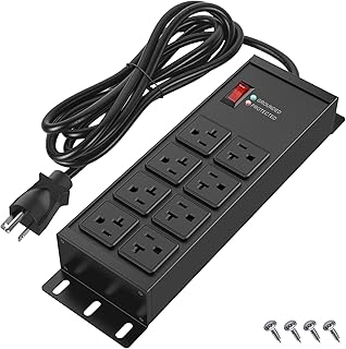 Heavy Duty Power Strip 20 Amp, 12 Gauge Surge Protector, 6FT | 2500W Extension Cord with Multiple Outlets，8 Ports Wall Mount for Garage, Workshop, Shop，Industrial