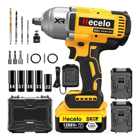 Hecelo Llave De Impacto Alto Torque 2 Batteries 1/2 Great Capacity | &iexcl;incluye Kit De Enchufes De Regalo Y Malet&iacute;n Pl&aacute;stico