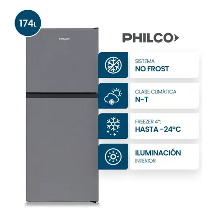 Heladera Philco Top Mount No Frost 174L Inox - PHNT198X2