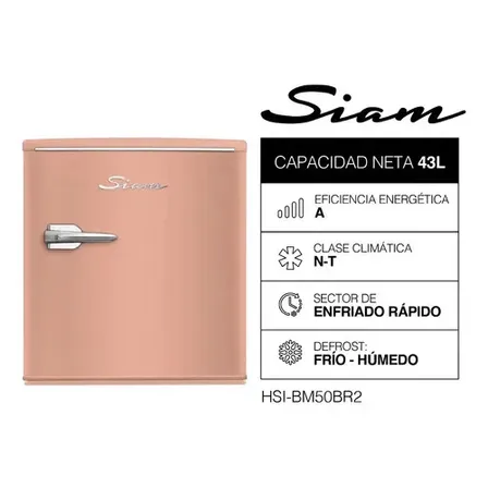 Heladera Siam Bajo Mesada Retro 50l Coral Hsi-bm50br2 Cycle Defrost