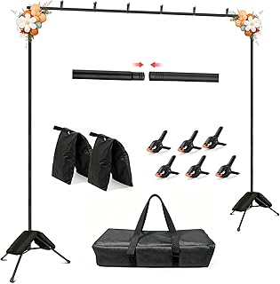 Hemmotop Backdrop Stand 11x10ft, Heavy Duty Background Stand Kit with 2 Sandbags, Photo Booth Frame for Wedding, Birthday, Baby Shower, Halloween, Christmas Party Photos, Projector Screen