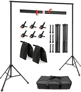 Hemmotop Heavy Duty Backdrop Stand 10&times;8ft - 7 Optional Widths, Easy Setup | 2 Sandbags, Load 10lbs Capacity, Carrying Bag, Outdoor Projector Screen Stand for Wedding, Birthday, Indoor Outdoor Party