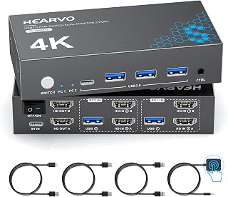 Heravo USB 3.0 HDMI KVM Switch 2 Monitors 2 Computers, 4K@60Hz Dual Monitor | KVM Switch for Home Office, Remote Work & IT Setup, Share Keyboard Mouse Printer with EDID, 4 USB Ports - S7232H2