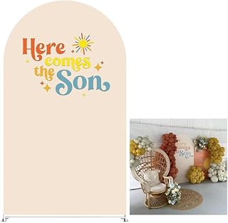 Here Comes the Son Theme Arched Backdrop Cover Beige Stretchy Arched Stand Covers for Baby Shower Decorations Display Props(Only Cover No Stand!)