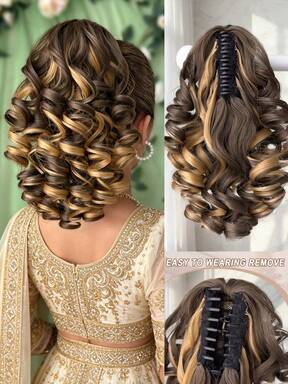 HEYPINK  Inch Deep Wave Thermoplastic Fiber Brown Claw Ponytail Hair Extension, Suitable For Women's Party And Daily Use $5.89 Flash Sale