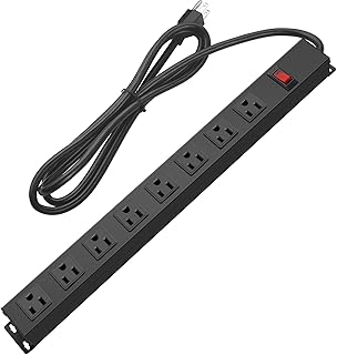 HHOSET Heavy Duty Long 8 Outlets, 14AWG Extension Cord, Black, 6FT, 2 | Metal, Wall Mountable Power Strips with Surge Protection, Switch, Office Under Desk Accessories