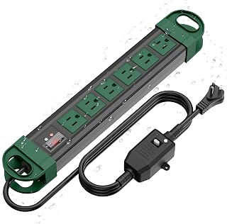 HHSOET GFCI Outdoor Power Strip Weatherproof, Waterproof Surge Protector 2700J with 6 Plug Extender Port, Exterior Long Extension Cord with Multiple Outlets, for Garden, Christmas Decor, 25FT, Green
