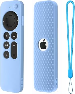 Hi Color Silicone Cover Compatible with Apple TV Siri Remote 3rd 2023 Shockproof Protective Case for Apple TV Siri 4K Remote 2nd 2021 Control Sleeve with Lanyard (Glow Blue)