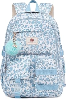 Hidds School Backpack Laptop College Backpacks Corduroy Bag Students Bookbag Anti Theft Travel Daypack for Teens Girls Women (11-Corduroy Blue Floral)