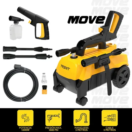 Hidrolavadora Trent Move 1600w 1885 Psi Compacta Adaptable Y Port&aacute;til Con Accesorios Y Ruedas