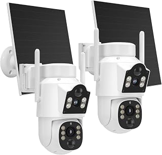 Hiseeu Wireless Solar Camera Outdoor 4MP Dual Lens, Wireless Home Security Camera 5G & 2.4G WiFi Pro, 360&deg; PTZ, Color Night Vision, IP66, 2-Way Audio, Auto Tracking, No Subscription (2PCS)