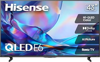 Hisense 43" Class E6SR Series Hi-QLED 4K UHD Smart Roku TV (43E6SR, 2026 Model) - Dolby Vision, Game Mode Plus, VRR, ALLM, DTS Virtual:X, Apple AirPlay, Compatible with Alexa and Google Assistant