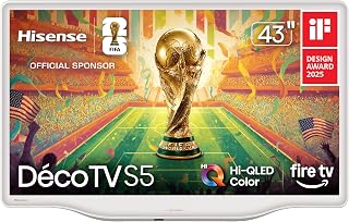 Hisense 43-Inch S5 D&eacute;coTV Series Hi-QLED 4K UHD Smart Fire TV (43S5QF, 2026 Model) &ndash; Versatile Fit, Hi‑QLED Color, Dolby Vision & Atmos, VRR Gaming, Stream Live TV Without Cable