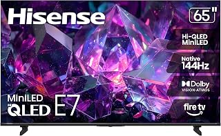 Hisense 65" E7 Cinema Series Hi-QLED Mini-LED 4K UHD Smart Fire TV (65E7SF, 2026 NEW) - Native 144Hz, AI Picture, Dolby Vision IQ &middot; Atmos, FALD, HDR10+ Adaptive, MEMC, Alexa+