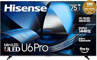 Hisense 75" U6 Pro Series Mini‑LED ULED 4K UHD HDR Gaming AI Smart Fire TV (75U6SF Pro, 2026 New) &ndash; Hi-QLED, Native 144Hz, Motion Rate 480, Dolby Vision IQ &middot; Atmos, HDR10+, Glare-Free, Alexa+