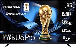 Hisense 85" U6 Pro Series Mini‑LED ULED 4K UHD HDR Gaming AI Smart Fire TV (85U6SF Pro, 2026 New) &ndash; Hi-QLED, Native 144Hz, Motion Rate 480, Dolby Vision IQ &middot; Atmos, HDR10+, Glare-Free, Alexa+