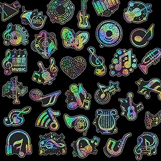 Holographic Musical Note Stickers Glitter Silver Transparent Waterproof Decoration Stickers for DIY Scrapbooking Supplies Crafts Phone Case Water Bottles Laptops 50PCS