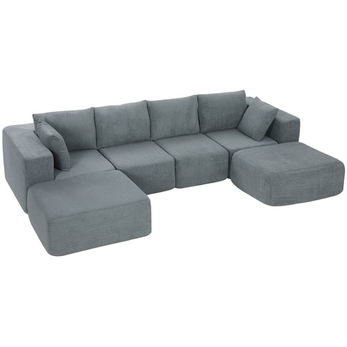 HOMCOM U-Shaped Sectional Sofa w/ 2 Ottomans, Refurbished
