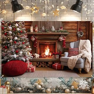 HOMETITUTE Christmas Tree Banner 71x43 in Fireplace Decor | Christmas Photo Background, Winter Holiday Wall Banner for Office, Photo Booth and Home, Fireplace Ornaments Design