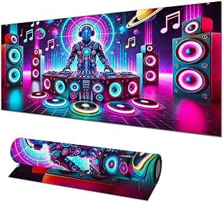 HOMETITUTE Large Mouse Pad 31.5 x 11.8 Inch Neon DJ Music Desk Mat Extended Keyboard Mousepad Non Slip Waterproof Gaming Desk Pad Futuristic Party Design for Home Office