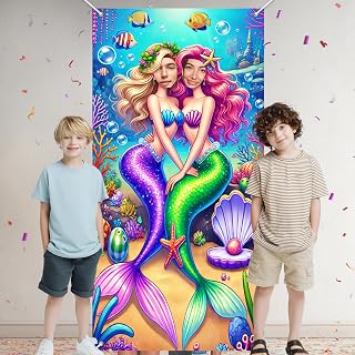 HOMETITUTE Mermaid Photo Door Banner 35x71 Inch Under The Sea Backdrop Supplies for Birthday Party Decorations Ocean Princess Door Poster by Banner Photography