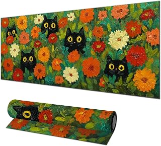 HOMETITUTE Mouse Pad Gaming Mousepad 31.5 x 11.8 Inch Large Keyboard Desktop Mat Diatomite XL Mouse Pad for Home and Office Desk Accessories with Colorful Floral Garden Cat Artwork