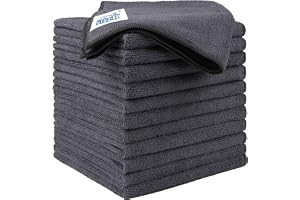 HOMEXCEL Microfiber Cleaning Cloth 12 Pack, 12.5 x 12.5 inch Microfiber Towels for Cars, Ultra Absorbent Washing Cloth, Lint Free Streak Free Cleaning Rags for Car, Kitchen, and Window (Grey)