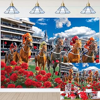 Horse Racing Photography Backdrop 7x5FT Racecourse Red Rose Run for The Roses Background Racing Competition Party Banner Decorations Photo Props