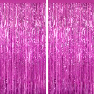 Hot Pink Tinsel Backdrop Foil Fringe Curtains - 2 Packs Door Streamers Backdrop for Birthday Door Decorations, Party Supplies for Bachelorette, Graduation, Christmas, Disco Decor