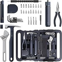 HOTO 40-Piece Tool Kit, Household Essentials Tool Set w/Smart Electric Screwdriver (LED, 3 Torque) + 14 Tools & 26 Accessories Including Allen Wrenches Sets | Pro-Grade Compact Organizer