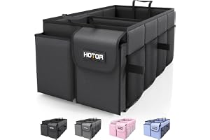 HOTOR Trunk Organizer - Foldable Car Organizer for SUVs & Sedans Storage | Sturdy Car Organization for Men & Women, Car Accessories, Tools, Sundries, Black, 2 Compartments, 21.3" x 12.6" x 10.6"