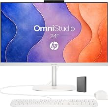 HP 24&ldquo; OmniStudio All-in-One Desktop Computer, 8GB DDR5 RAM, 640GB Storage | Full HD Ultra-thin Screen, Intel Quad-Cores, 512GB Exernal and 128GB UFS Storage, WiFi6, Keyboard & Mouse, Windows 11