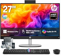 HP 27" All in One Desktop Computer Touchscreen Copilot PC 32GB DDR5 1TB SSD | AMD Ryzen AI 7 350 | FHD IPS Display | 1080p IR Camera | WiFi 6 BT5.4 | Windows 11 Pro | Wireless KB&Mouse | Home Office PC