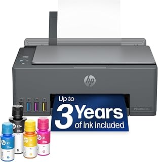 HP Smart Tank 5003 Wireless All-in-One Ink Tank Printer, Scanner, Copier with up to 3 Years of Ink Included, Best-for-Home, Cartridge-Free Refillable, AI-Capable (D06BKA)