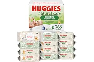 Huggies Natural Care Sensitive Baby Wipes, Unscented, Hypoallergenic, 99% Purified Water, 12 Flip-Top Packs (768 Wipes Total), Packaging May Vary