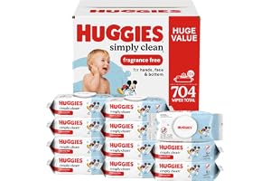 Huggies Simply Clean Unscented Baby Diaper Wipes, 11 Flip-Top Packs (704 Wipes Total), Packaging May Vary