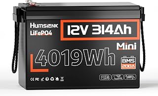 HumsiENK 12V 314Ah LiFePO4 Lithium Battery, 200A BMS, 15000+Cycles 300Ah+ LiFePO4 Battery, IP65 & Low Temp Protection, 4019Wh Higher Energy Perfect for RV, Off-Grid, Boats, Solar Energy
