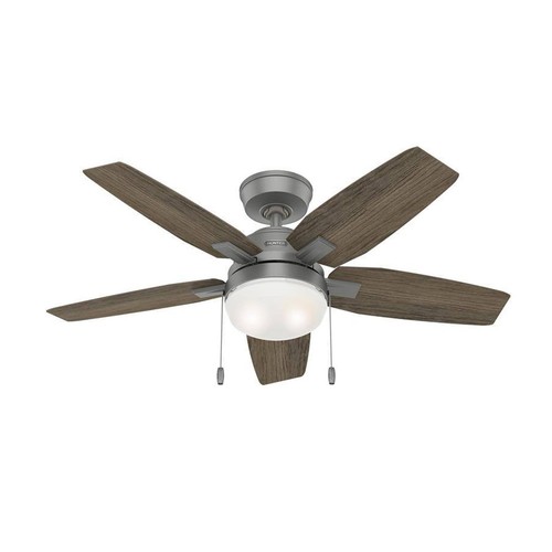Hunter Fan 44 in Matte Silver Indoor Ceiling Fan with Light and Pull Chain