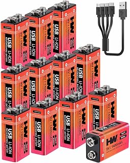 HW 9V Batteries 1400mAh Long Lasting Power USB-C 12 Pack for Wireless Mics