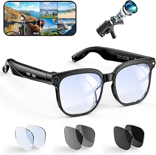 Hwagol Smart Glasses with Camera, 8MP HD Photo and Video Recording,AI Glasses with Real-Time Translation/Object Recognition/AI Voice Q&A/Recording, Calls and Music,UV & Blue Light Protection