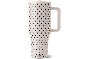 HydroJug Polka Dot Traveler 40oz, Insulated Tumbler, French Vanilla | Triple wall insulated, flip straw lid, leak-resistant, stainless steel, cup holder friendly, BPA-free, Polka Dot