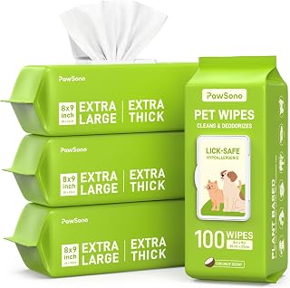 Hypoallergenic Pet Wipes for Dogs, Cats & Small Animals &ndash; Quick Clean & Deodorize Paws, Butt, Eyes, Face & Fur | Daily Grooming Wipes | Extra Large & Thick | Coconut Scented, 400 Count