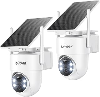 ieGeek 2 Pack Solar Security Cameras Wireless Outdoor with Adjustable Panel | 2K WiFi Camera with 360&deg; Pan Tilt, Color Night Vision, AI Detection, 2-Way Audio & IP66, No Subscription Required