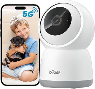 ieGeek Indoor Camera, 2K Cameras for Home Security, 5G Security Camera Indoor, 360&deg; Pet/Dog/Baby Camera with Phone App, AI Tracking, 2-Way Audio, Night Vision, 24/7 SD Card Storage, Alexa