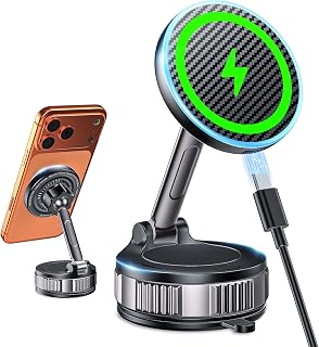 ILOUYU iPhone Car Mount Charger [15W Fast Wireless Charging, 120+ LB Strongest Suction & 2800gf Strongest Magnetic] 360&deg; Adjustable Car Phone Holders for Your car, for iPhone 17 16 15 14 13 12 Series