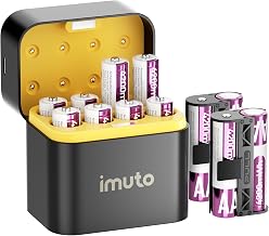 imuto Rechargeable aa Batteries with Charger, 4200mWh 12 Pack 1.5V 2A | 2500+ Cycles, 8-Slot Charging & Storage Case, 4.5H Fast Charging, CBPI Leak Protection, ideal for high-drain electronics
