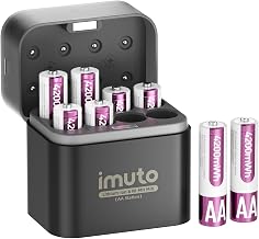 imuto Rechargeable AA Lithium Batteries, 4200mWh 8-Pack with 8-Slot Charger | 1.5V high power, USB-C, 2500+ cycles, CBPI sealing tech, Li-ion & Ni-MH compatible, ideal for high-drain electronics