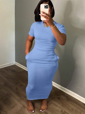 INAWLY Solva Women's Simple Solid Color Short Sleeve Dress  Flash Sale